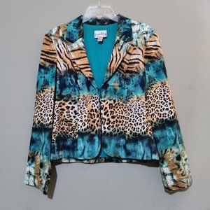 Joseph Ribkoff - Aqua Blue & Leopard Printed Blazer Size 12